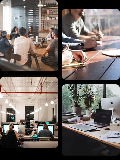 A diverse group of Deepora developers brainstorming and planning a new project